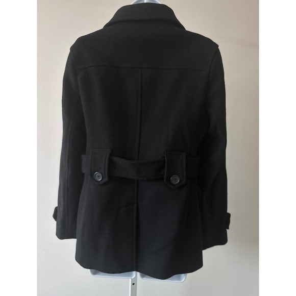 Minimalist Black Wool Blend Coat Size S Button Front Stand Collar Winter Jacket - Picture 3 of 16